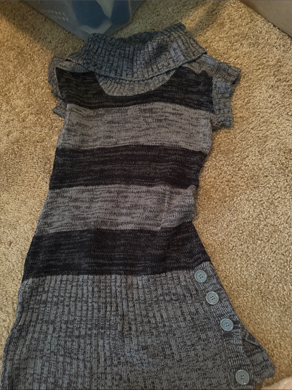 Women’s Gray Striped Knit Dress with Button Detail